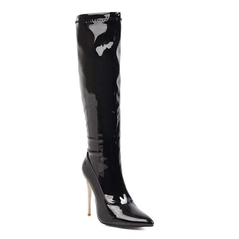 High Shine Knee High Heels Boots (Multiple Colors)