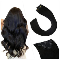 [16 Colors] 7 Pc Clip in Extensions, Human Hair 14-22" Double Weft Remy Hair