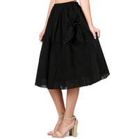 Evanese Women's Cotton Knee Length Skirt With Front Pockets & Ribbon