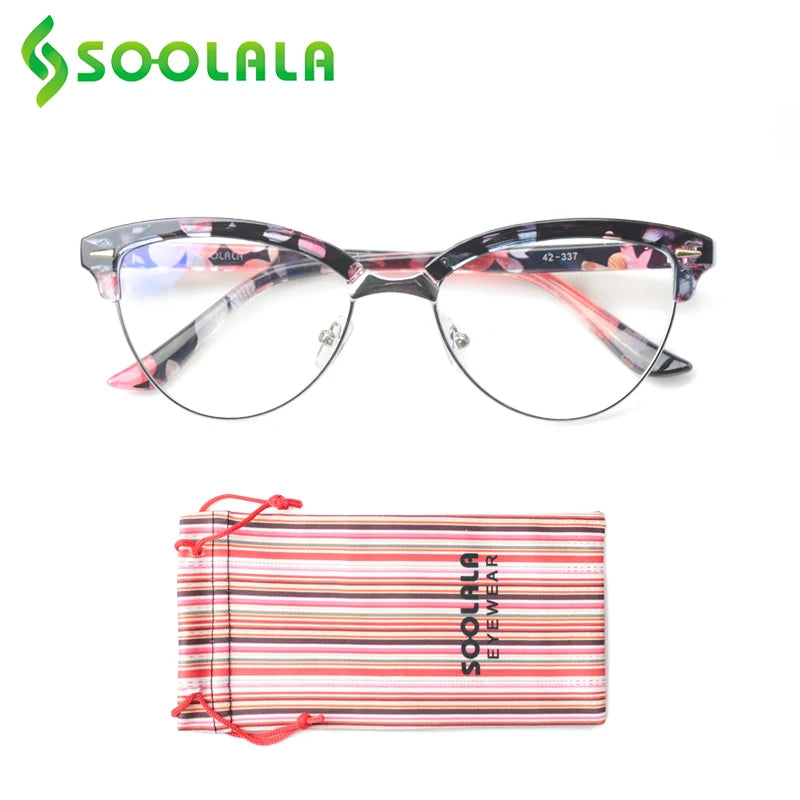 Cat Eye Semi-Rimless Anti Blue Light Filter Eyeglasses