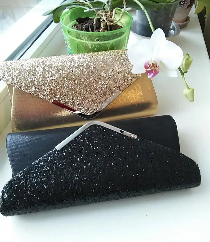 Glitter & Shimmer Envelope Evening Clutch Handbag