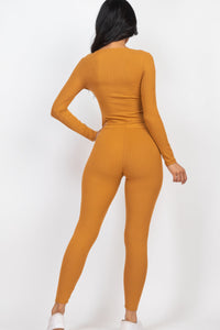 Ribbed Zip Front Long Sleeve Top & Leggings Set (CAPELLA)