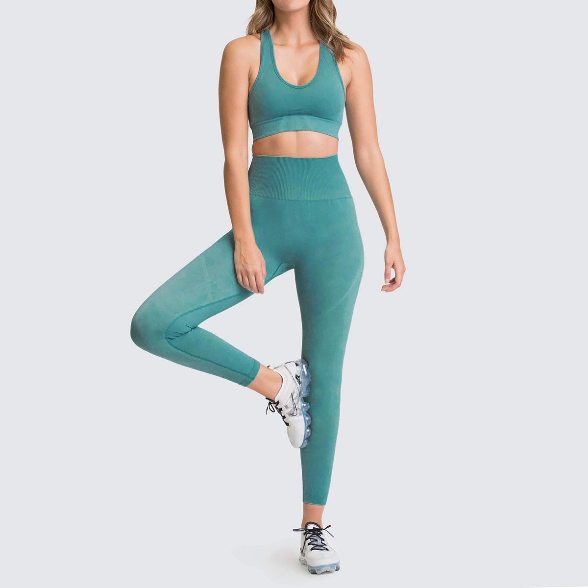 2 Piece Sports Set Gym Wear Leggings with Bra Ribbed Seamless Workout Yoga Set