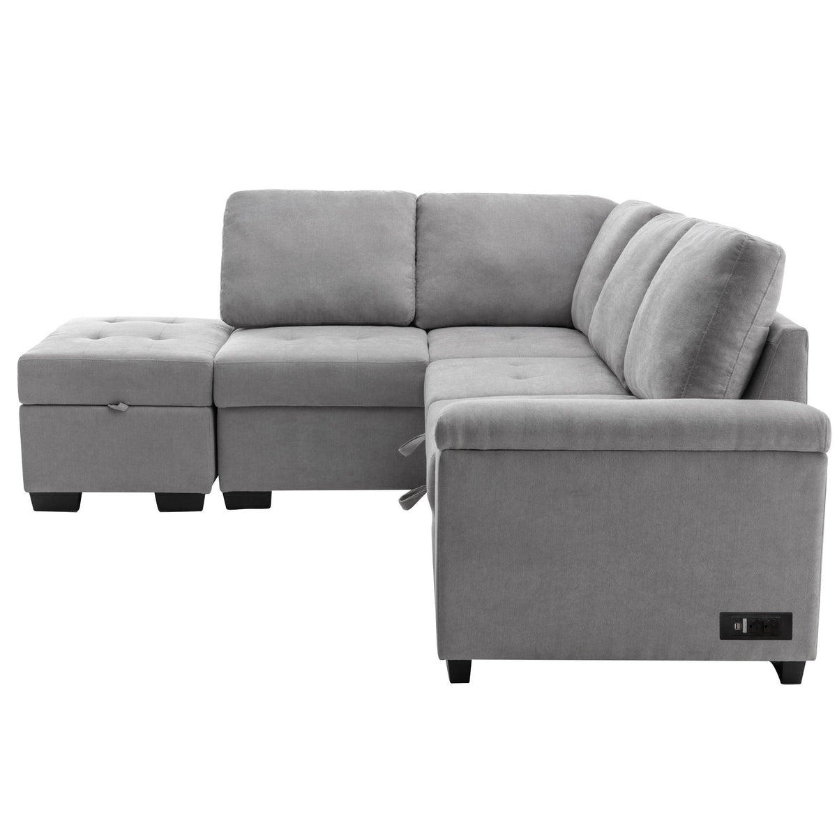 Sleeper Sofa, L-Shape w/ Storage Ottoman & Hidden Arm Storage & USB ports