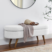 Ottoman Oval Storage Bench, Rubber Wood Legs, White(43.5"x16"x16")