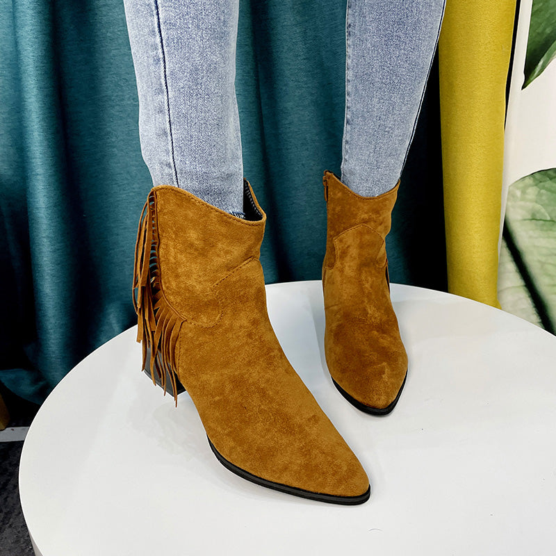 Suede Fringe Ankle Cowboy Boot