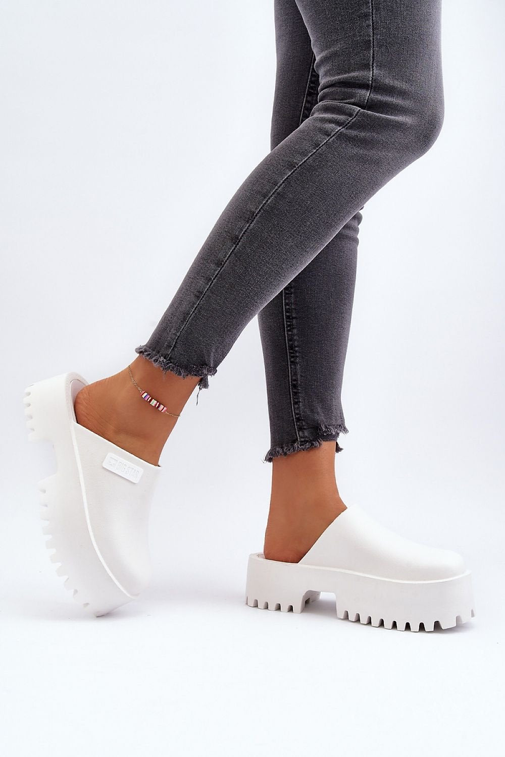 White Chunky Platform Clogs Slides