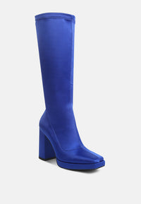 Presto - Satin Mid-Calf Stretch Boot in Pink, Blue, & Black