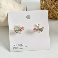 Fresh Cute Hook Drop Oil Flower Stud Crystal Earring