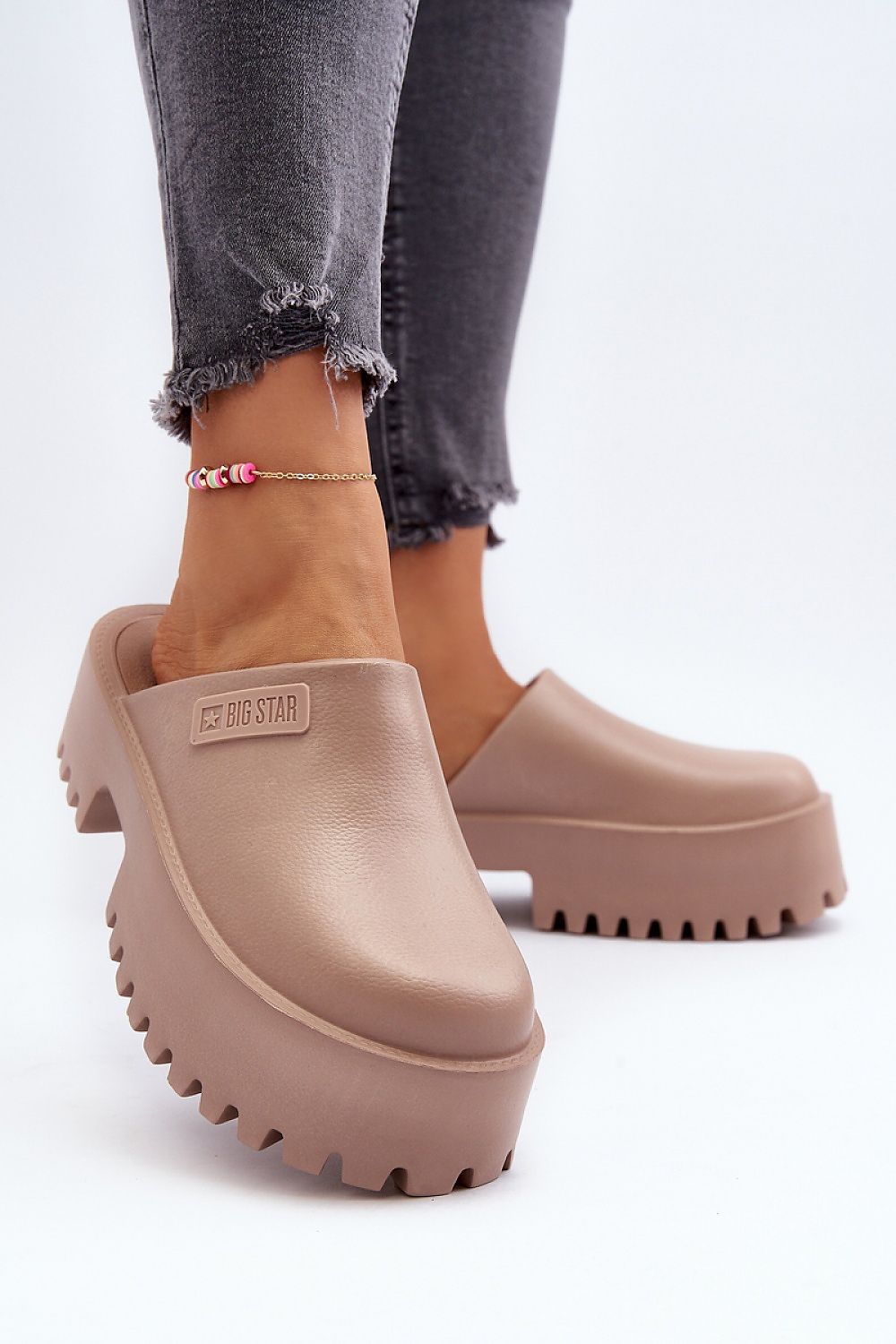 Beige Platform Chunky Clogs Slides