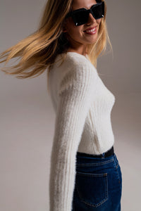 Ribbed Cropped Sweater With Stitching Detail