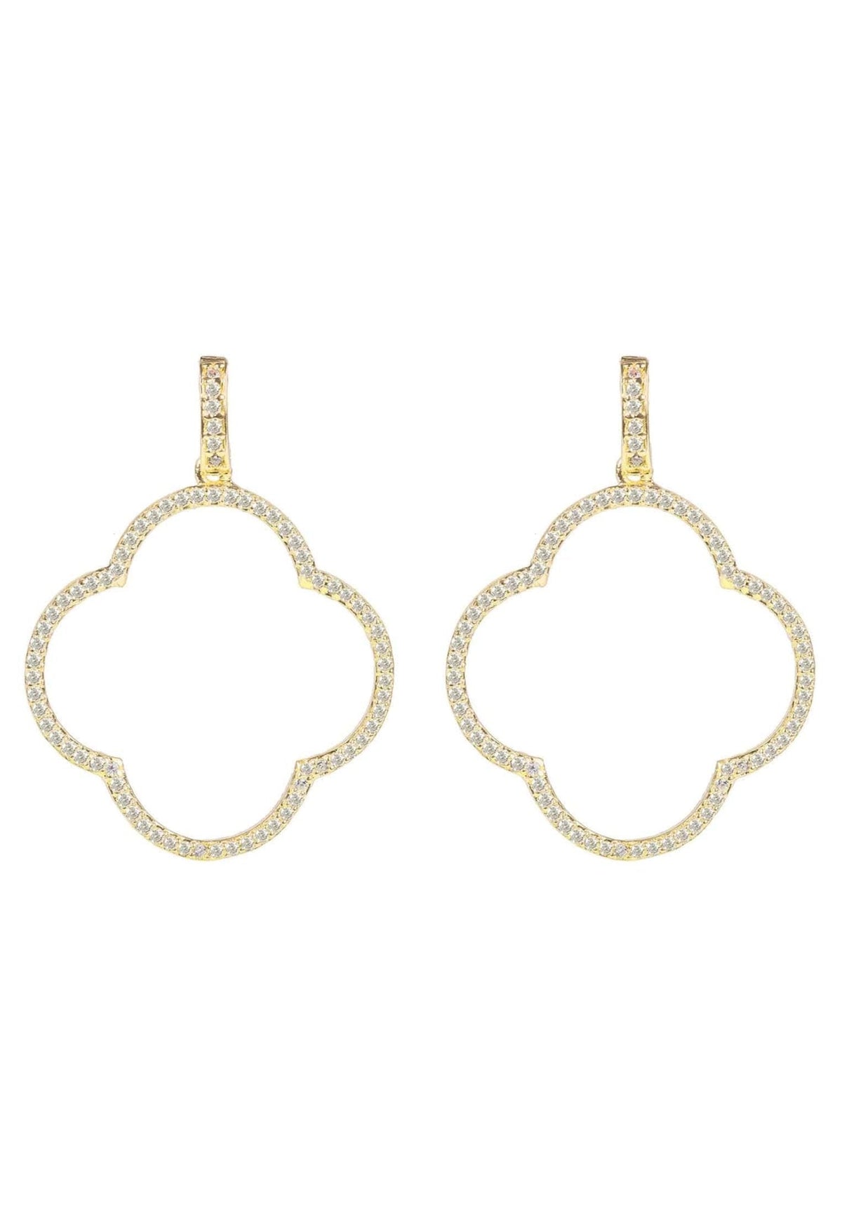 Open Clover Large Drop Earrings White Cz Gold