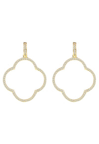 Open Clover Large Drop Earrings White Cz Gold