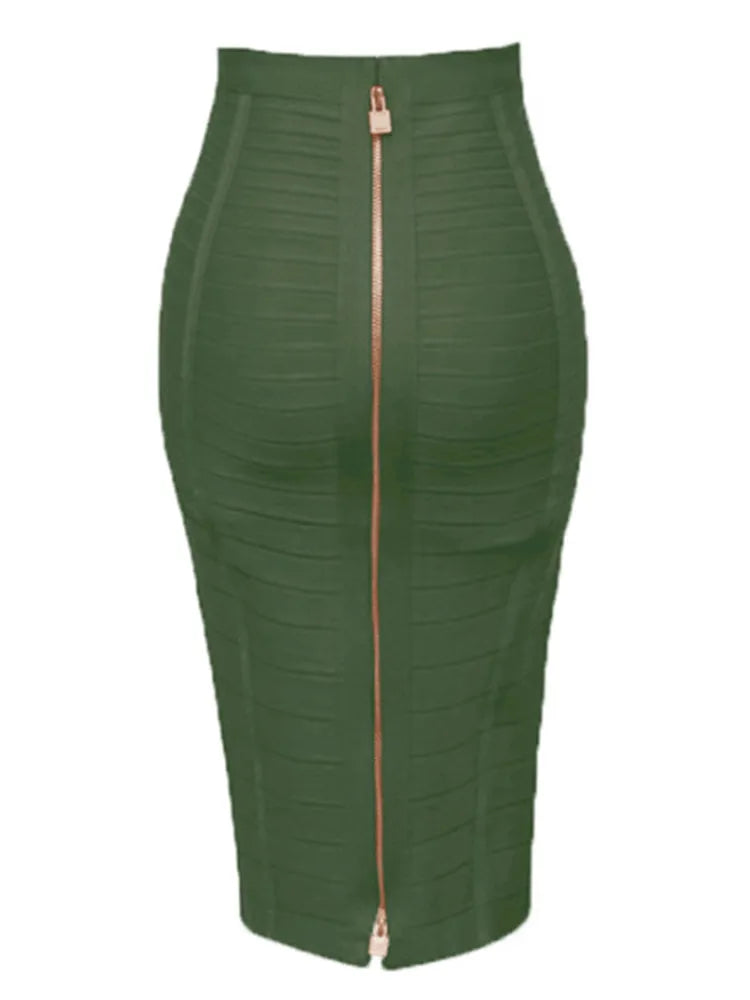 Solid Zipper Bandage Pencil Skirt (Multiple Colors)