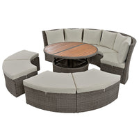 5-Piece Round Rattan Sectional Set All-Weather PE Wicker w/ Round Liftable Table