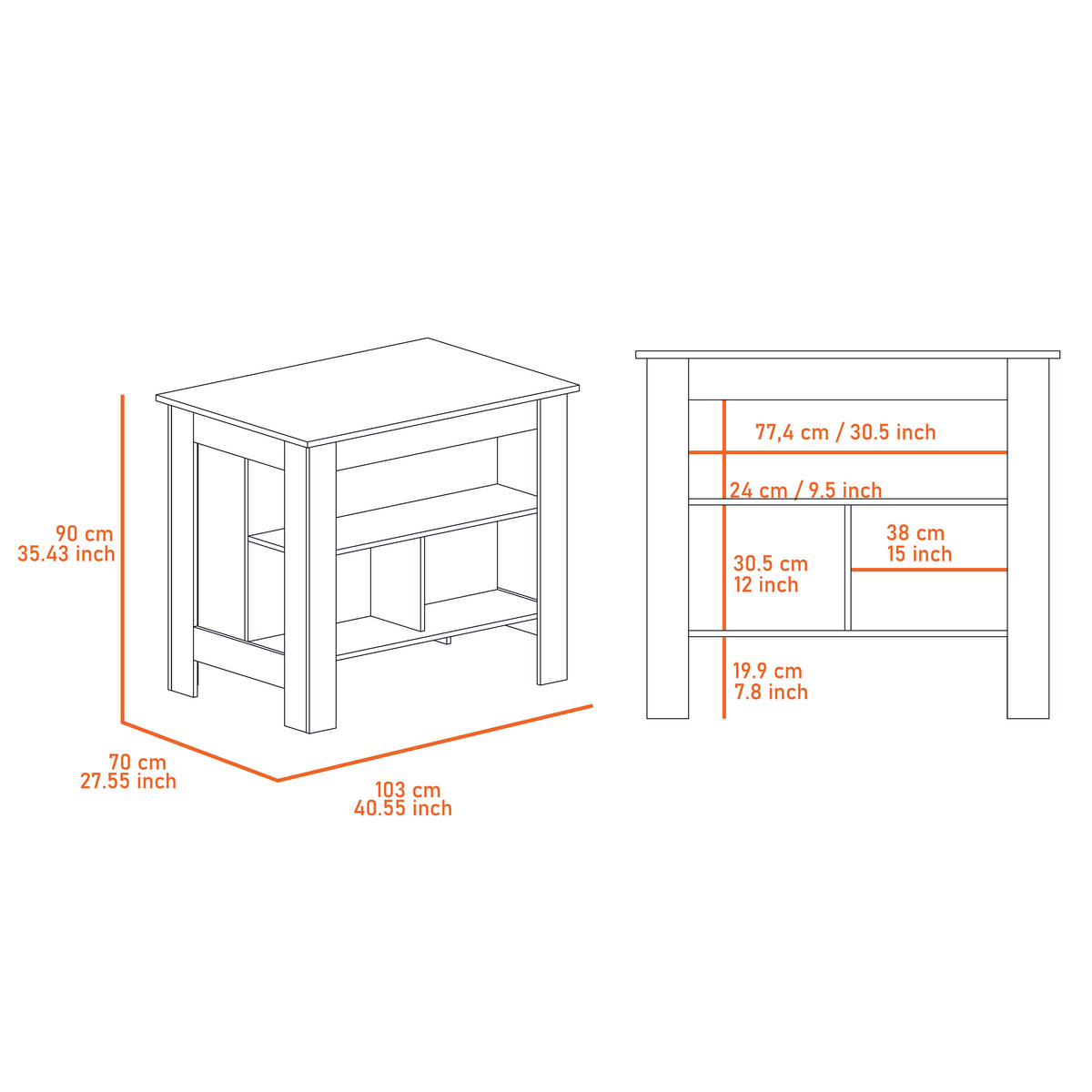 Kitchen Island Antibacterial Dozza, Kitchen Room, Light Oak / White