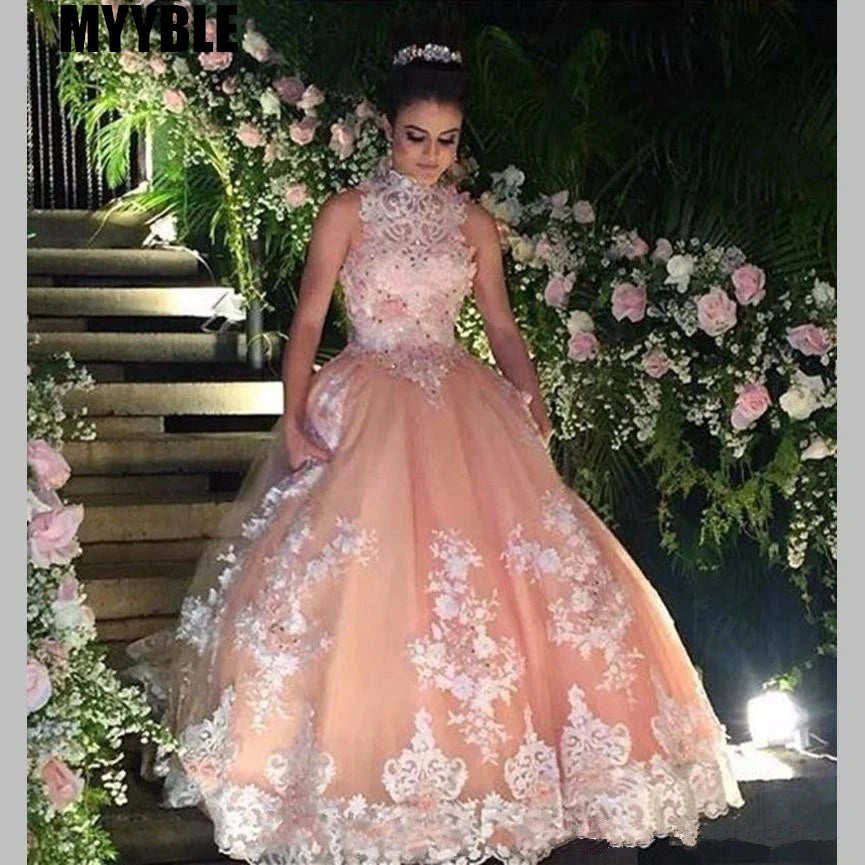 Sweet 16 Year Lace Champagne Quinceanera Vestido Debutante 15 Anos Ball Gown