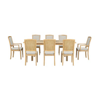 Rustic 84in Dining Table Set w/ 24in Removable Leaf 8 Upholstered Chairs