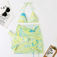 3 Pieces Bikini Set With Skirt Tie Dye String Thong Swim Suit