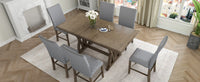 Mid-Century Solid Wood 7-Piece Dining Table Set w/ 12" Leaf w/ 6 chairs