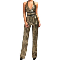 Handsewn Gold Sequin Striped Jumpsuit