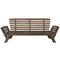 Outdoor Adjustable Patio Wooden Daybed Brown Finish + Gray Cushion