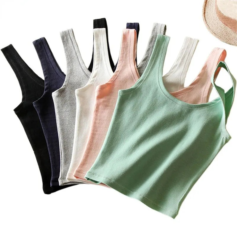 Short Cotton Tank Tops Style Crop Top (Multiple Colors)