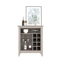 Bar Cabinet Castle, One Open Shelf, Six Wine Cubbies - Light Gray