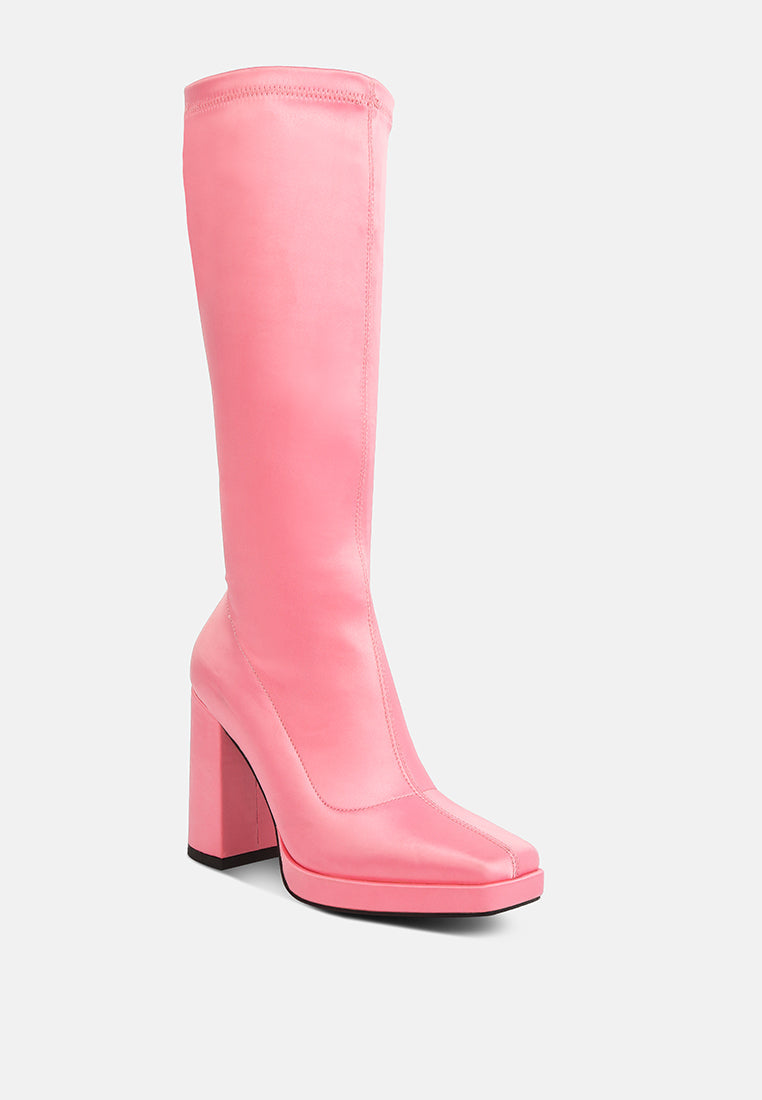 Presto - Satin Mid-Calf Stretch Boot in Pink, Blue, & Black