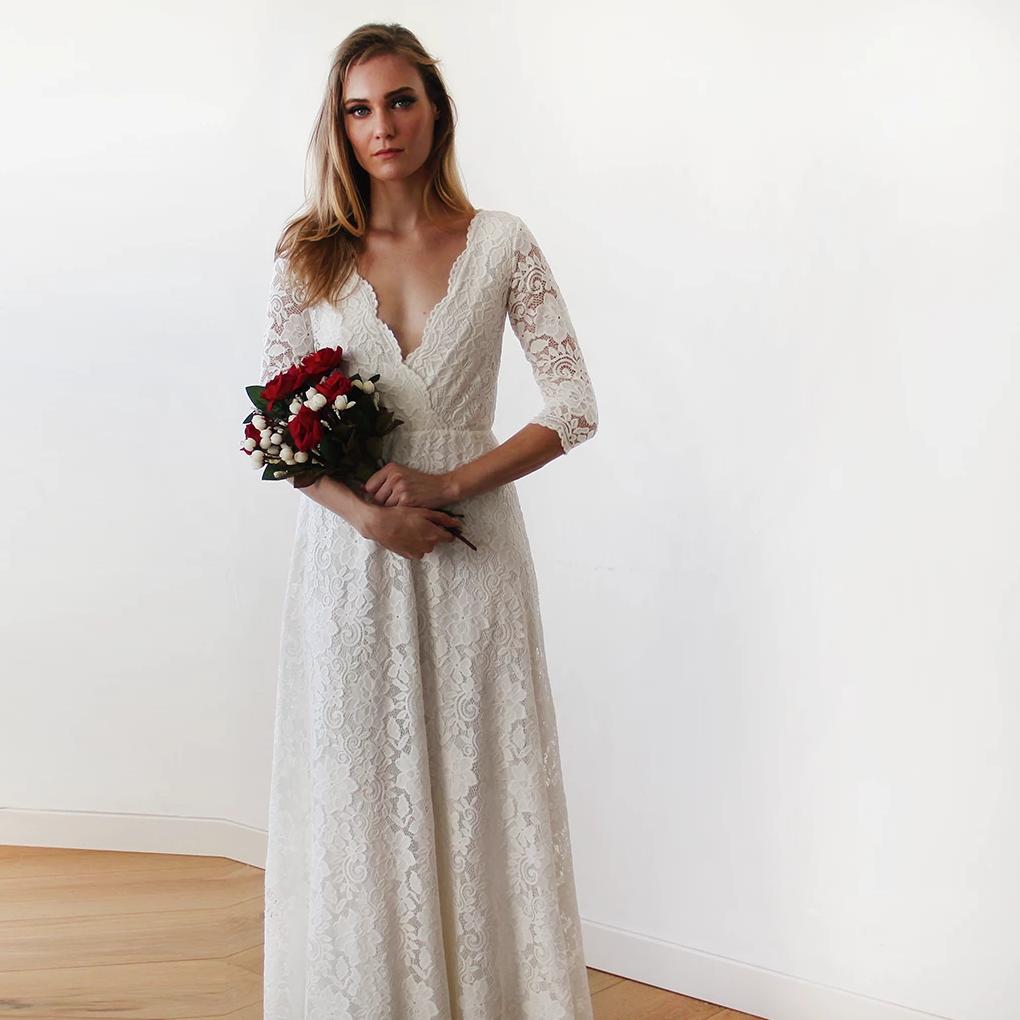 Bestseller Ivory Wrap Lace Boho Wedding Dress