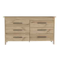 6 Drawer Double Dresser Wezz, Four Legs, Superior Top - Light Oak / White