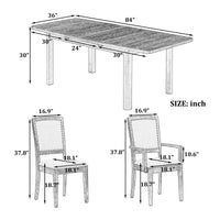 Rustic 84in Dining Table Set w/ 24in Removable Leaf 8 Upholstered Chairs