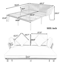 Outdoor Daybed, Woven Nylon Rope Backrest With Washable Cushions in Gray