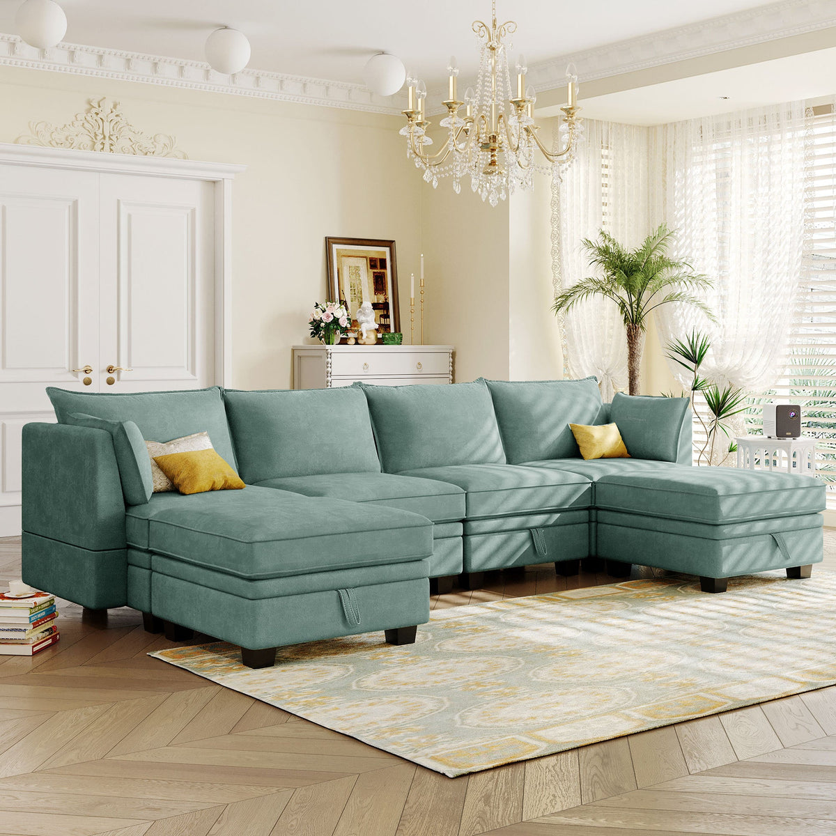 Modern Large U-Shape Modular Sectional Sofa w/ Reversible Chaise & Storage Seat