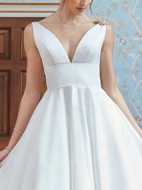 Marilyn - White Sleeveless and Long Sleeve Satin Knee Length Dress