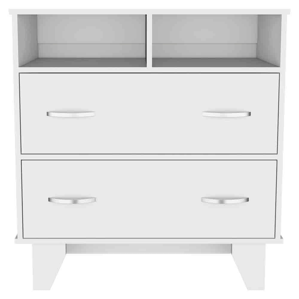 Double Drawer Dresser Arabi, Two Shelves - White