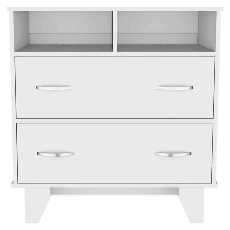 Double Drawer Dresser Arabi, Two Shelves - White