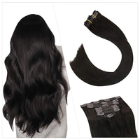 [16 Colors] 7 Pc Clip in Extensions, Human Hair 14-22" Double Weft Remy Hair