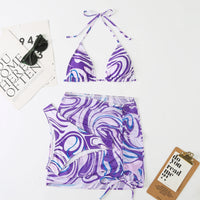 3 Pieces Bikini Set With Skirt Tie Dye String Thong Swim Suit