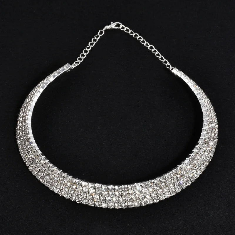 Rhinestone Choker Collar Necklace - 5 Styles