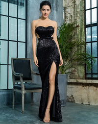 Stunning High Slit Black Sequin Gown