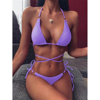 Set Push Up Halter Lace Up Brazilian Bikini