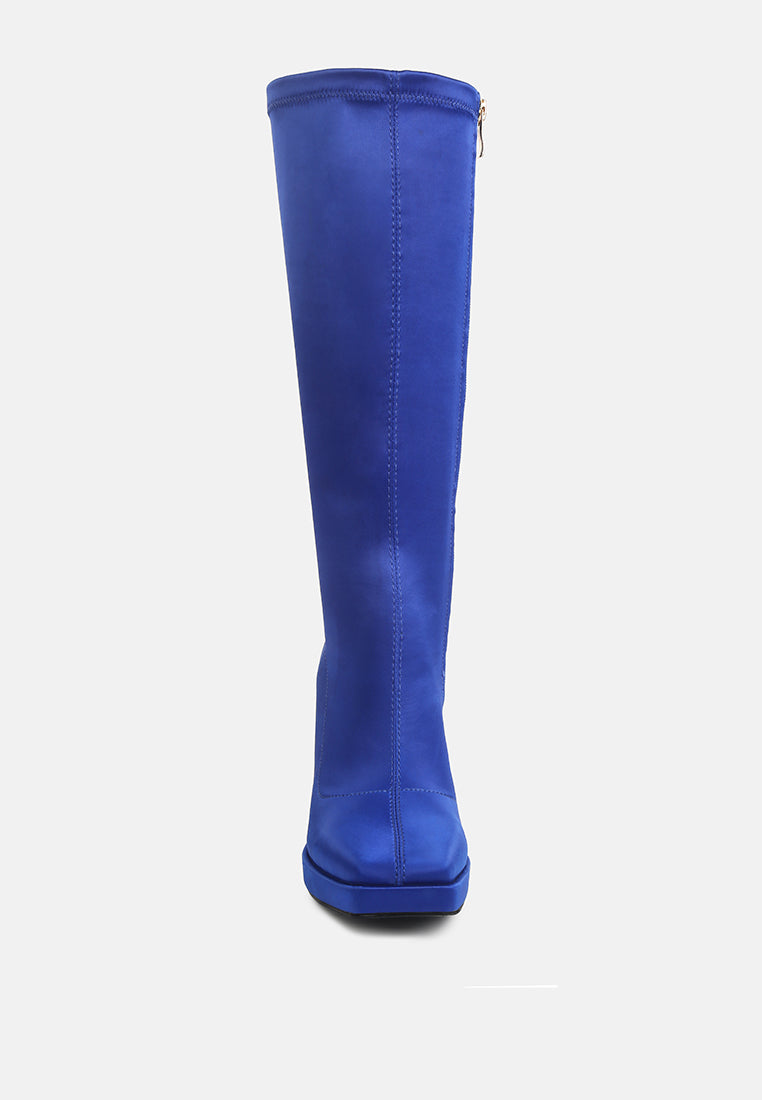 Presto - Satin Mid-Calf Stretch Boot in Pink, Blue, & Black