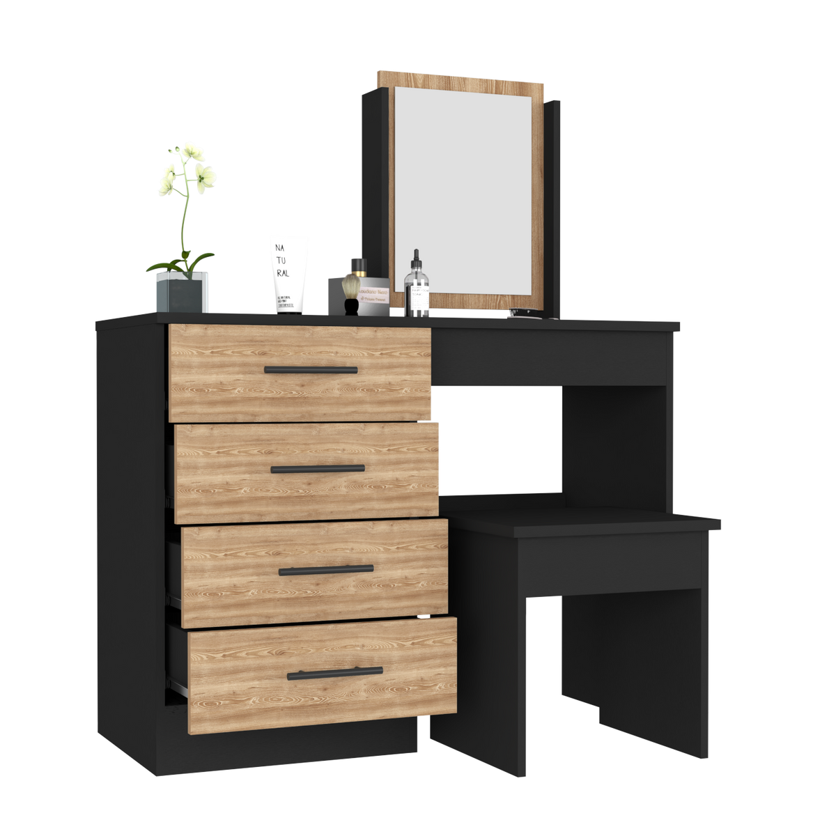 Makeup Dressing Table Roxx, Bedroom, Black / Pine