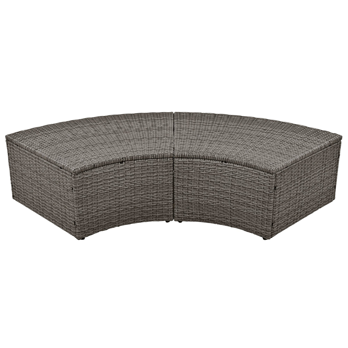 5-Piece Round Rattan Sectional Set All-Weather PE Wicker w/ Round Liftable Table