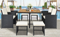 All-Weather PE Wicker Dining Table Set With Wood Tabletop for 8 (9-Piece Set)