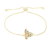 Cubic Zirconia Bee Charm on Gold Chain Crystal Adjustable Bracelet