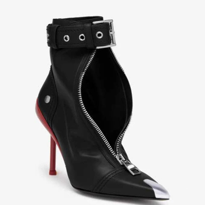 RED BOTTOMS - Thin High Heel Motorcycle Show Boots