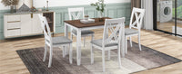 Rustic Minimalist Wood 5-Piece Dining Table Set w/ 4 X-Back Chairs - White