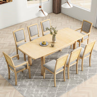 Rustic 84in Dining Table Set w/ 24in Removable Leaf 8 Upholstered Chairs